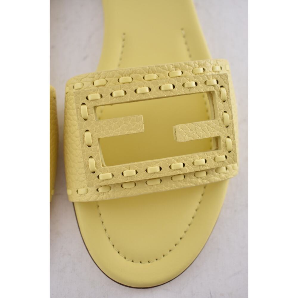 Fendi Baguette Light Yellow Leather FF Monogram Logo Mule Slide Flat Sandal 39 - Picture 11 of 16